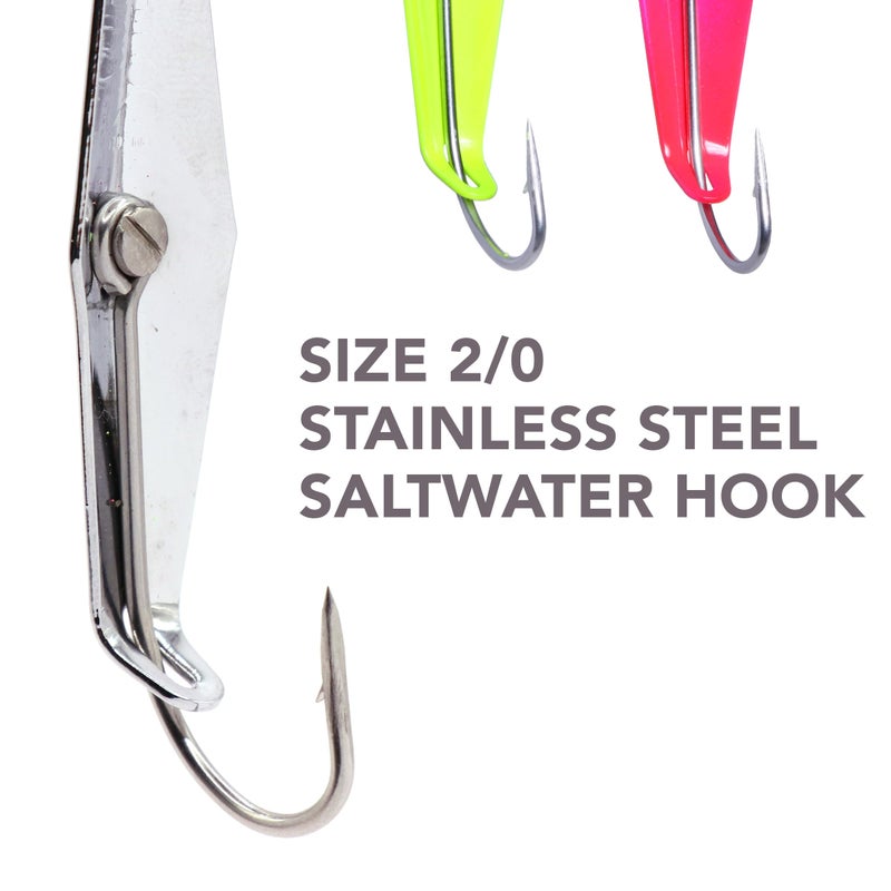 Clarkspoon Size 0, Three Pack Trolling Spoons: Chrome Hammered Scale Finish, Chartreuse, Pink - Image 4